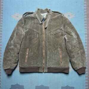 Vintage 80s suede leather bomber jacket Sherpa lined Oui brown men’s large 44